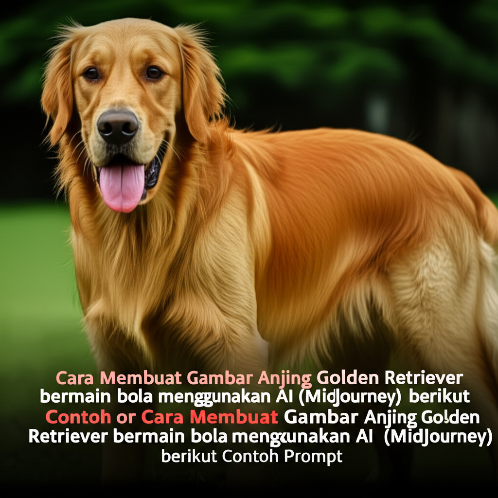 Cara Membuat Gambar Anjing Golden Retriever bermain bola menggunakan AI (MidJourney) berikut Contoh Prompt