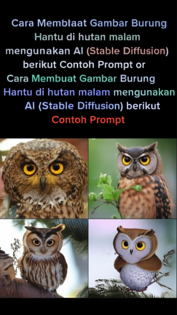 Cara Membuat Gambar Burung Hantu di hutan malam menggunakan AI (Stable Diffusion) berikut Contoh Prompt
