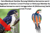 Cara Membuat Gambar Burung Kakaktua berwarna-warni menggunakan AI (MidJourney) berikut Contoh Prompt