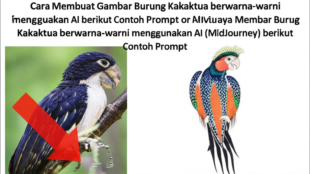 Cara Membuat Gambar Burung Kakaktua berwarna-warni menggunakan AI (MidJourney) berikut Contoh Prompt