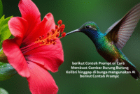 Cara Membuat Gambar Burung Kolibri hinggap di bunga menggunakan AI (DALL·E) berikut Contoh Prompt