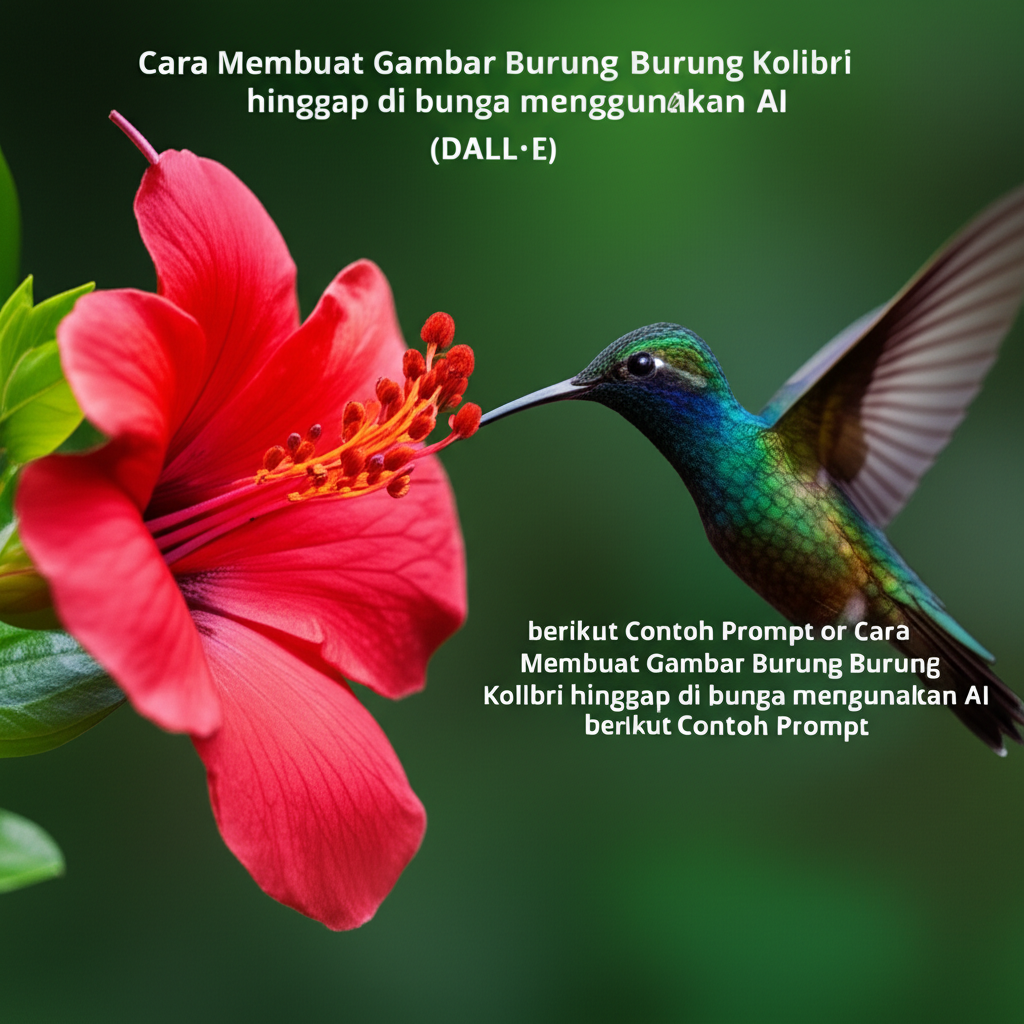 Cara Membuat Gambar Burung Kolibri hinggap di bunga menggunakan AI (DALL·E) berikut Contoh Prompt