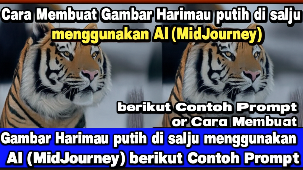 Cara Membuat Gambar Harimau putih di salju menggunakan AI (MidJourney) berikut Contoh Prompt