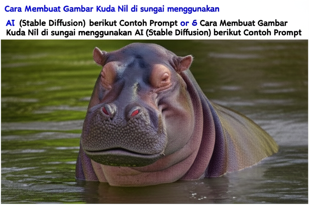 Cara Membuat Gambar Kuda Nil di sungai menggunakan AI (Stable Diffusion) berikut Contoh Prompt