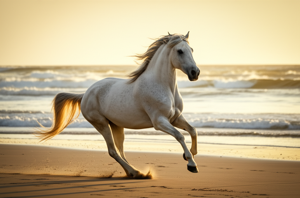Cara Membuat Gambar Kuda berlari di pantai menggunakan AI (MidJourney) berikut Contoh Prompt