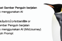 Cara Membuat Gambar Penguin berjalan berkelompok menggunakan AI (MidJourney) berikut Contoh Prompt