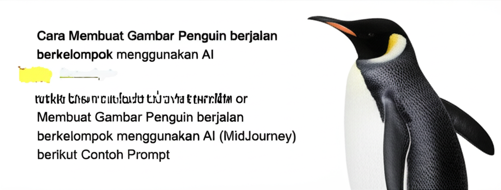 Cara Membuat Gambar Penguin berjalan berkelompok menggunakan AI (MidJourney) berikut Contoh Prompt