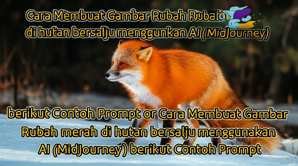 Cara Membuat Gambar Rubah merah di hutan bersalju menggunakan AI (MidJourney) berikut Contoh Prompt