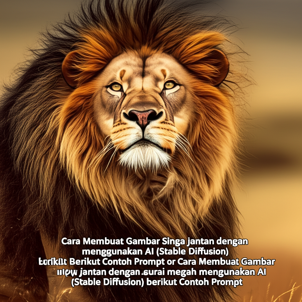 Cara Membuat Gambar Singa jantan dengan surai megah menggunakan AI (Stable Diffusion) berikut Contoh Prompt